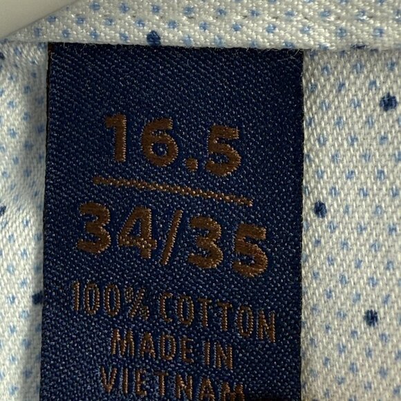 David Donahue 16.5 34/35 Trim Cotton Geometric Blue Shirt Long Sleeve Button Up - Picture 12 of 13